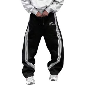 QJQ Men's Wide Leg Baggy Sweatpants Vintage Y2K Striped Track Pants with Pockets Casual Streetwear in Kuwait