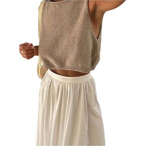Women's Sleeveless Crop Sweater Vest Crew Neck Knit Tank Top Summer Pullovers in Saudi Arabia