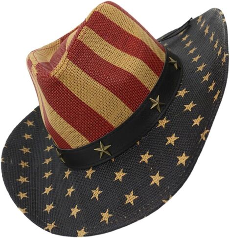 SAFIGLE Independence Day American Flag Hat Multi Functional Decorative Cowboy Hat for Cosplay Lightweight Comfortable Sun Protection for Dances Bbqs Performances in Saudi Arabia