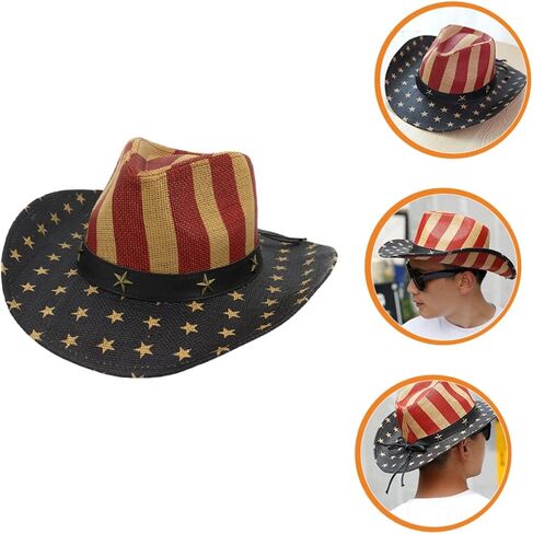 SAFIGLE Independence Day American Flag Hat Multi Functional Decorative Cowboy Hat for Cosplay Lightweight Comfortable Sun Protection for Dances Bbqs Performances in Saudi Arabia