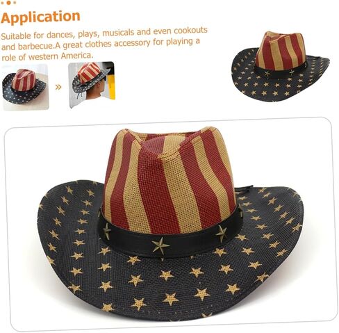 SAFIGLE Independence Day American Flag Hat Multi Functional Decorative Cowboy Hat for Cosplay Lightweight Comfortable Sun Protection for Dances Bbqs Performances in Saudi Arabia