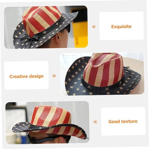 SAFIGLE Independence Day American Flag Hat Multi Functional Decorative Cowboy Hat for Cosplay Lightweight Comfortable Sun Protection for Dances Bbqs Performances in Saudi Arabia