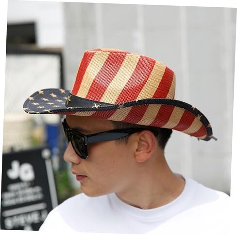 SAFIGLE Independence Day American Flag Hat Multi Functional Decorative Cowboy Hat for Cosplay Lightweight Comfortable Sun Protection for Dances Bbqs Performances in Saudi Arabia
