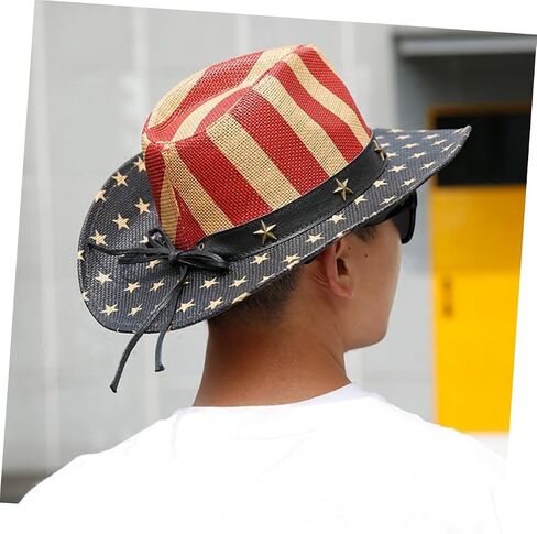 SAFIGLE Independence Day American Flag Hat Multi Functional Decorative Cowboy Hat for Cosplay Lightweight Comfortable Sun Protection for Dances Bbqs Performances in Saudi Arabia