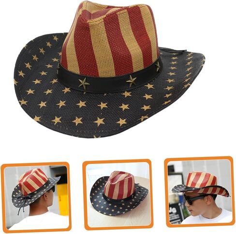SAFIGLE Independence Day American Flag Hat Multi Functional Decorative Cowboy Hat for Cosplay Lightweight Comfortable Sun Protection for Dances Bbqs Performances in Saudi Arabia