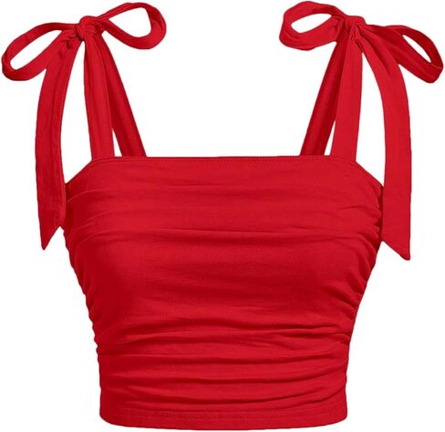 Soly Hux Girl's Boy Tie Olcyless Crive Top Ruched Ruched Square Devel Summer Out Out Cami Tank Tankts in Kuwait