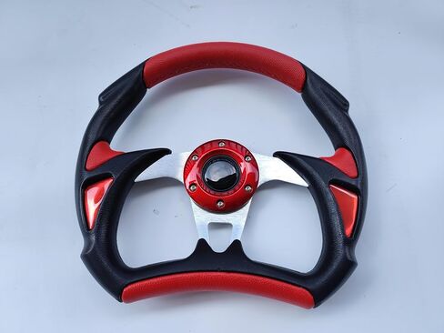 Red + Black Leather 13" Steering Wheel with Horn Button Fit For Polaris Slingshot RZR UTV ATV Boat Ryker Spyder Universal fitment Without Quick Release/Adapter in Saudi Arabia