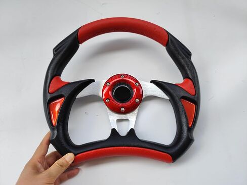 Red + Black Leather 13" Steering Wheel with Horn Button Fit For Polaris Slingshot RZR UTV ATV Boat Ryker Spyder Universal fitment Without Quick Release/Adapter in Saudi Arabia