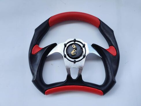 Red + Black Leather 13" Steering Wheel with Horn Button Fit For Polaris Slingshot RZR UTV ATV Boat Ryker Spyder Universal fitment Without Quick Release/Adapter in Saudi Arabia