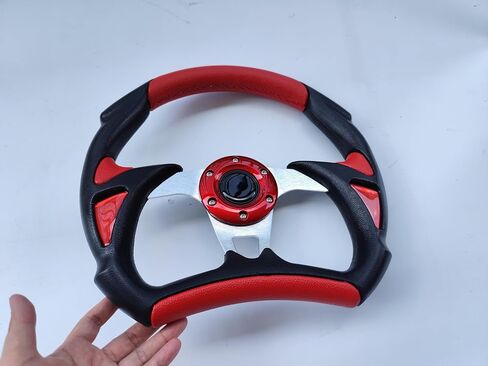 Red + Black Leather 13" Steering Wheel with Horn Button Fit For Polaris Slingshot RZR UTV ATV Boat Ryker Spyder Universal fitment Without Quick Release/Adapter in Saudi Arabia