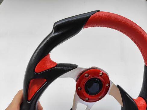 Red + Black Leather 13" Steering Wheel with Horn Button Fit For Polaris Slingshot RZR UTV ATV Boat Ryker Spyder Universal fitment Without Quick Release/Adapter in Saudi Arabia