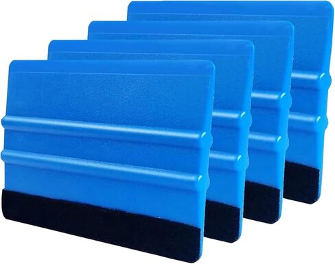 Felt Squeegee for Vinyl,Plastic Felt Edge Vinyl Squeegee,Graphic Decal Scraper Applicator Tool,Window Tint Squeegee with Black Fabric Felt Edge Blue 4PCS in Kuwait