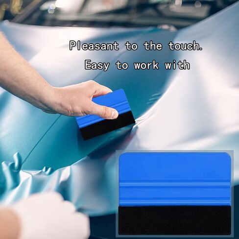 Felt Squeegee for Vinyl,Plastic Felt Edge Vinyl Squeegee,Graphic Decal Scraper Applicator Tool,Window Tint Squeegee with Black Fabric Felt Edge Blue 4PCS in Kuwait