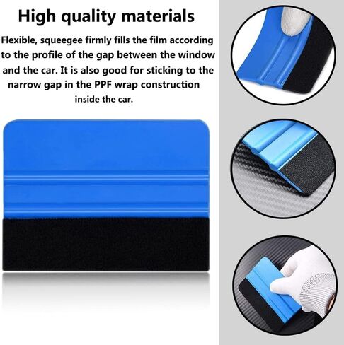 Felt Squeegee for Vinyl,Plastic Felt Edge Vinyl Squeegee,Graphic Decal Scraper Applicator Tool,Window Tint Squeegee with Black Fabric Felt Edge Blue 4PCS in Kuwait