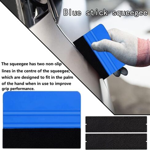 Felt Squeegee for Vinyl,Plastic Felt Edge Vinyl Squeegee,Graphic Decal Scraper Applicator Tool,Window Tint Squeegee with Black Fabric Felt Edge Blue 4PCS in Kuwait