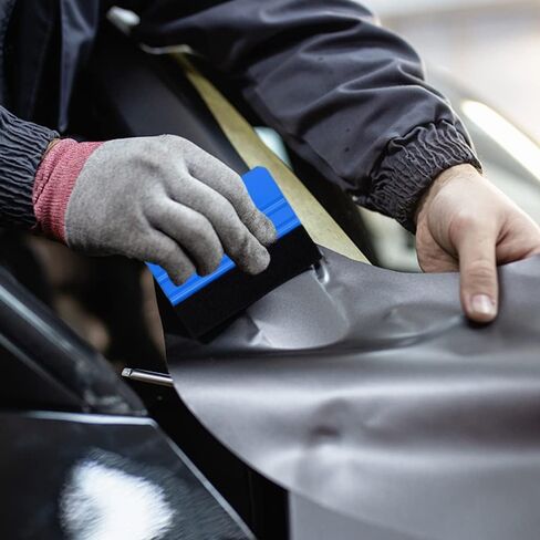 Felt Squeegee for Vinyl,Plastic Felt Edge Vinyl Squeegee,Graphic Decal Scraper Applicator Tool,Window Tint Squeegee with Black Fabric Felt Edge Blue 4PCS in Kuwait