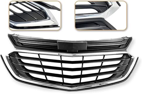Partsflow Front Pumper Grille Grille Black With Chrome Trim for 2018 2019 2020 2021 Chevrolet Chevy Equinox in Saudi Arabia