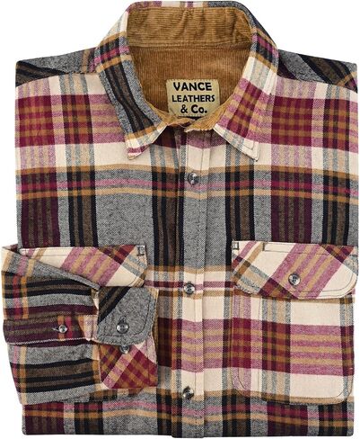 Men's Long Sleeve Plaid Button Down Casual Flannel Shirt, for Men Soft 100% Cotton, Corduroy Cuffs in Saudi Arabia