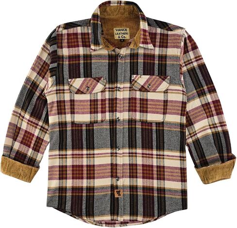 Men's Long Sleeve Plaid Button Down Casual Flannel Shirt, for Men Soft 100% Cotton, Corduroy Cuffs in Saudi Arabia