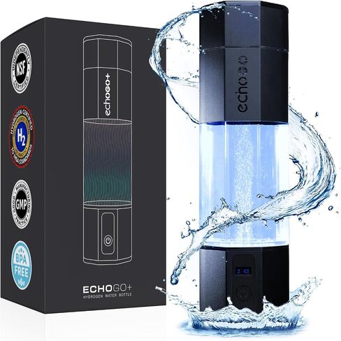 زجاجة ماء هيدروجين Echo Go + - مؤين ماء يصل إلى 4.5 جزء في المليون - مولد مياه هيدروجين SPE & PEM - يوصى به غاري بريكا - بديل لإبريق ماء الهيدروجين - زجاجة ماء مهدرجة سوداء in Saudi Arabia