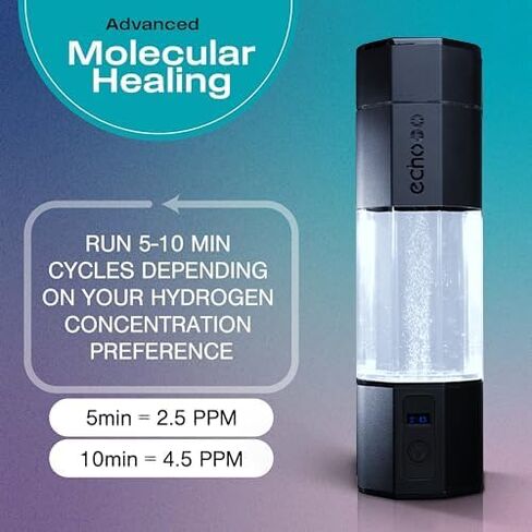 زجاجة ماء هيدروجين Echo Go + - مؤين ماء يصل إلى 4.5 جزء في المليون - مولد مياه هيدروجين SPE & PEM - يوصى به غاري بريكا - بديل لإبريق ماء الهيدروجين - زجاجة ماء مهدرجة سوداء in Saudi Arabia