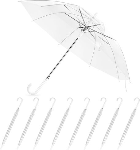 8 Pack Clear Wedding Umbrellas, High-Visibility Transparent Rain Umbrella, Firm and Durable, Easy Operation, Large Clear Umbrella for Wedding Bride Groom Photography Golf Outdoor, Tranparent in Saudi Arabia