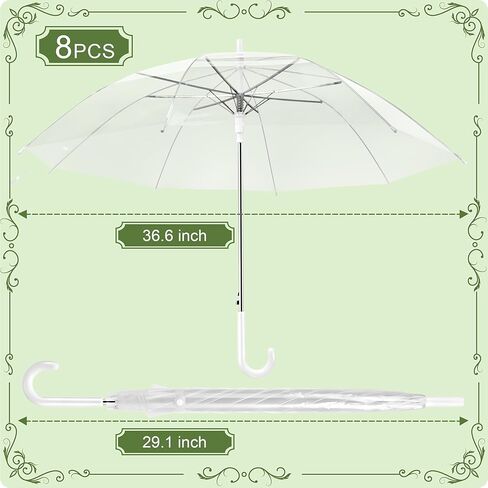 8 Pack Clear Wedding Umbrellas, High-Visibility Transparent Rain Umbrella, Firm and Durable, Easy Operation, Large Clear Umbrella for Wedding Bride Groom Photography Golf Outdoor, Tranparent in Saudi Arabia