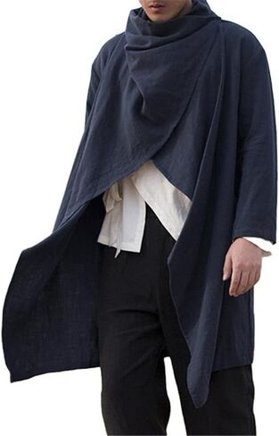 Men's Long Sleeve Cotton Linen Poncho Cape Coat Long Jacket Cardigan Outwear Top in Saudi Arabia