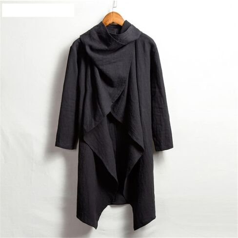 Men's Long Sleeve Cotton Linen Poncho Cape Coat Long Jacket Cardigan Outwear Top in Saudi Arabia