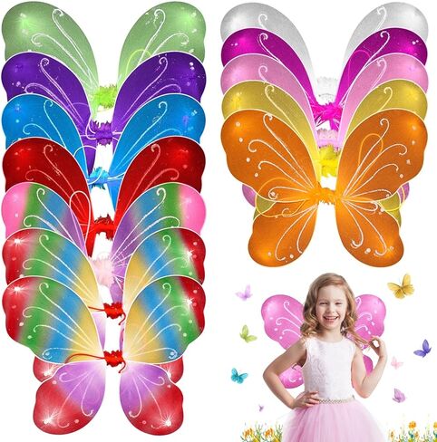 12pcs أجنحة خرافية الفراشات ، الأجنحة الأميرة البارقة مع الأشرطة المرنة وأنماط المتلألئة ، تفضل حفلة عيد الميلاد in Kuwait