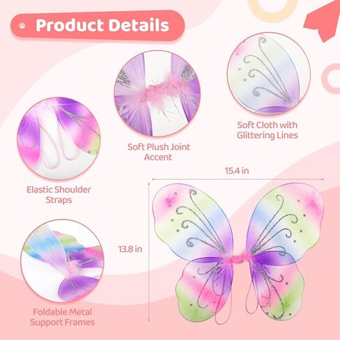 12pcs أجنحة خرافية الفراشات ، الأجنحة الأميرة البارقة مع الأشرطة المرنة وأنماط المتلألئة ، تفضل حفلة عيد الميلاد in Kuwait