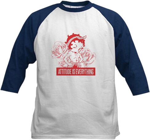 CafePress Betty Boop Attitude is Everything Kids Baseball T Shirt Kids Cotton Baseball Jersey, 3/4 Raglan Sleeve Shirt in Saudi Arabia