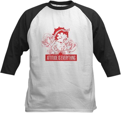 CafePress Betty Boop Attitude is Everything Kids Baseball T Shirt Kids Cotton Baseball Jersey, 3/4 Raglan Sleeve Shirt in Saudi Arabia