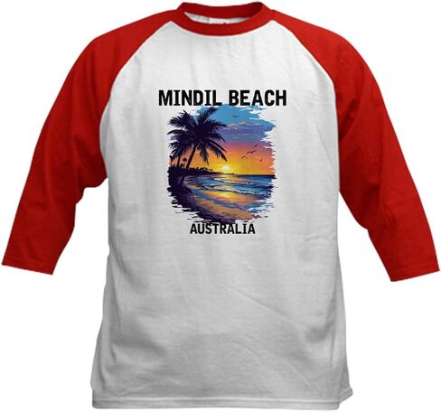 CafePress Mindil Beach Australia (with Black Lettering) Kids Baseball T Shirt Cotton Baseball Jersey, 3/4 Raglan Sleeve in Saudi Arabia