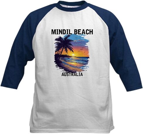 CafePress Mindil Beach Australia (with Black Lettering) Kids Baseball T Shirt Cotton Baseball Jersey, 3/4 Raglan Sleeve in Saudi Arabia