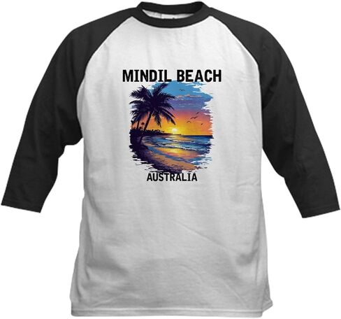 CafePress Mindil Beach Australia (with Black Lettering) Kids Baseball T Shirt Cotton Baseball Jersey, 3/4 Raglan Sleeve in Saudi Arabia