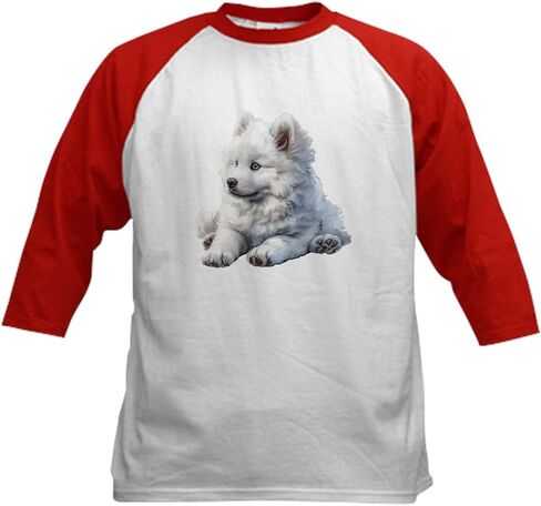 cafepress samoyed puppy Kids Baseball T Shirt Kids Cotton Baseball Jersey ، 3/4 Raglan Sleeve Shirt in Saudi Arabia