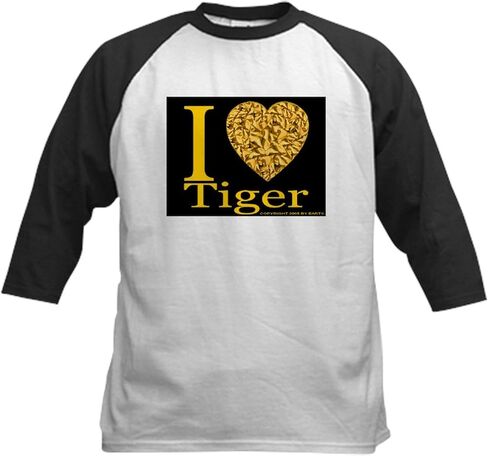 Cafepress I (Heart) Tiger Kids Baseball Jersey Kids Cotton Baseball Jersey ، 3/4 Raglan Sleeve Shirt in Kuwait
