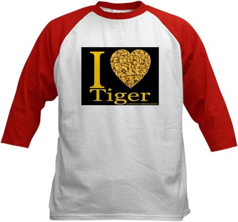 Cafepress I (Heart) Tiger Kids Baseball Jersey Kids Cotton Baseball Jersey ، 3/4 Raglan Sleeve Shirt in Kuwait