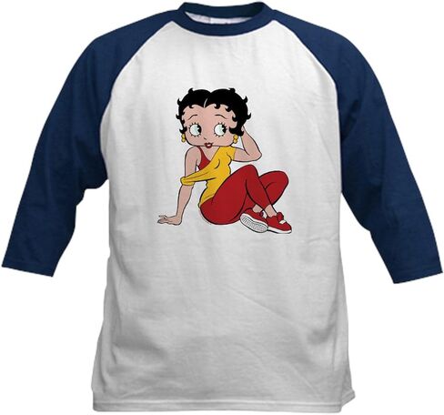 Cafepress Betty Boop قبالة الكتف Kids Baseball T Shirt Kids Cotton Baseball Jersey ، 3/4 قميص راجلان. in Saudi Arabia