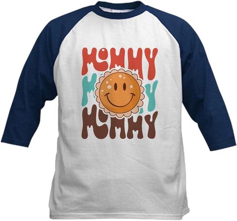 Cafepress Groovy Smile Mommy Kids Baseball T Shirt Kids Cotton Baseball Jersey ، 3/4 Raglan Sleeve Shirt in Saudi Arabia