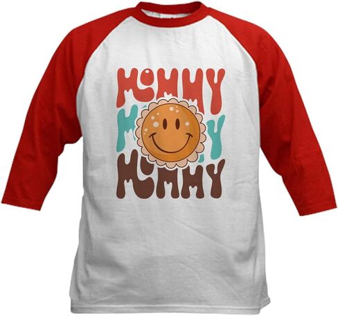 Cafepress Groovy Smile Mommy Kids Baseball T Shirt Kids Cotton Baseball Jersey ، 3/4 Raglan Sleeve Shirt in Kuwait