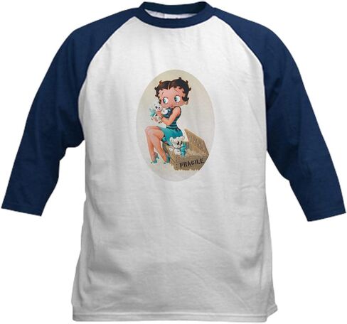 Cafepress Betty Boop Puppy Delivery Kids Baseball T Shirt Kids Cotton Baseball Jersey ، 3/4 Raglan Sleeve Shirt in Saudi Arabia