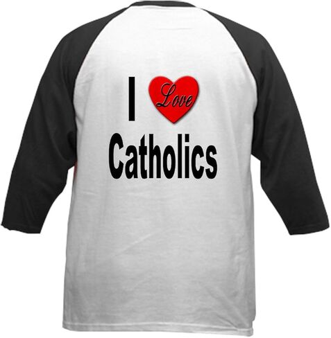 CafePress I Love Catholics Kids Baseball Jersey Kids Cotton Baseball Jersey, 3/4 Raglan Sleeve Shirt in Saudi Arabia