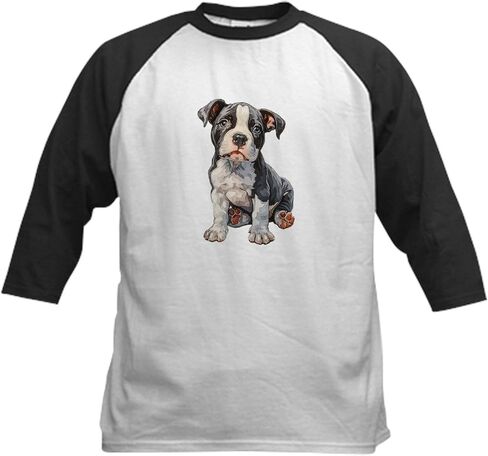 Cafepress American Pit Bull Terrier Puppy Kids Baseball T Shirt Kids Cotton Baseball Jersey ، 3/4 Raglan Sleeve Shirt in Kuwait