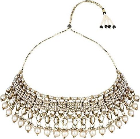 I Jewels Gold Plated Kundan Pearl Drop Choker Necklace Jewellery & Dangle Earrings Set For Women/Girls (K7273) in Saudi Arabia