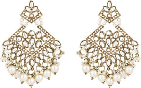 I Jewels Gold Plated Kundan Pearl Drop Choker Necklace Jewellery & Dangle Earrings Set For Women/Girls (K7273) in Saudi Arabia