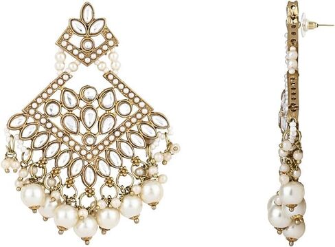 I Jewels Gold Plated Kundan Pearl Drop Choker Necklace Jewellery & Dangle Earrings Set For Women/Girls (K7273) in Saudi Arabia