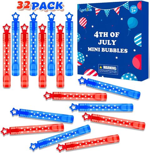 Patriotic Mini Bubbles Wands Toys Bulk 64 Pack - Bubbles Party Favors for Kids,Bulk Toys Gifts Treats Prizes Accessories Decorations for Memorial Day 4th Fourth of July Parade Throws, Birthday in Saudi Arabia