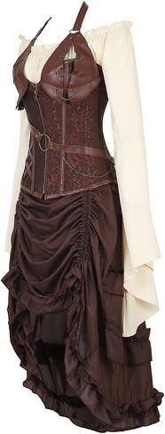 Grebrafan Corset Pirate Skirt with Blouse Steampunk Leather Corsets Costume in Saudi Arabia